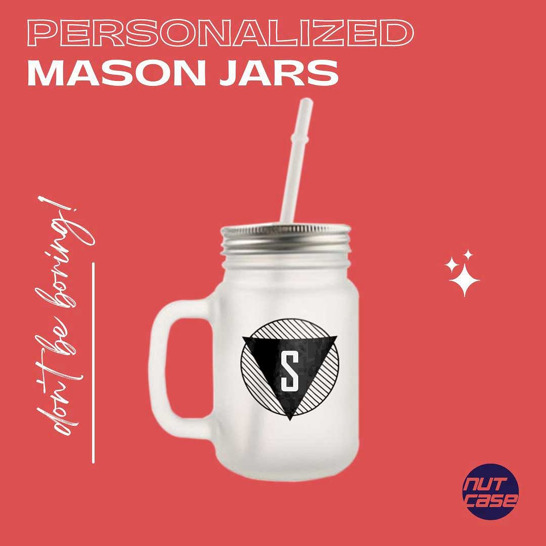 Personalized Mason Jar Glass - Monogram Triangle Nutcase