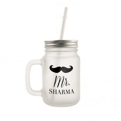 Customized Mason Jar Glass - Mustache Name Nutcase