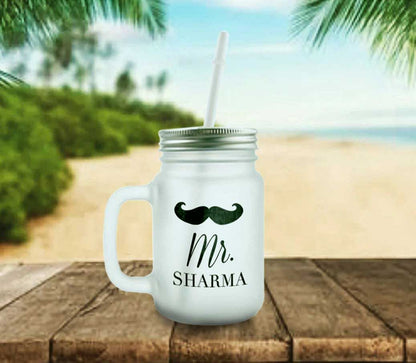 Customized Mason Jar Glass - Mustache Name Nutcase