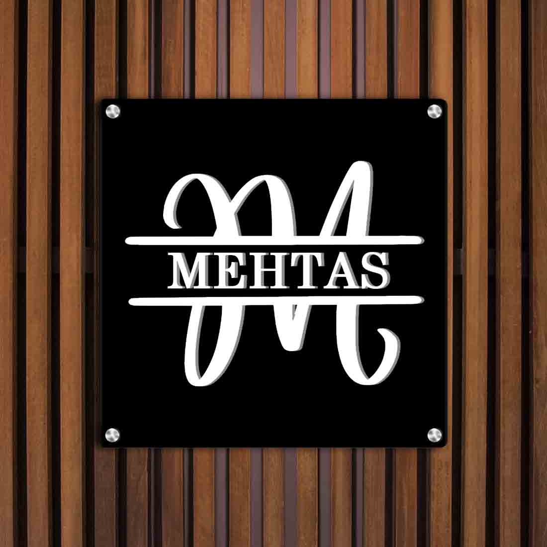 Personalised Metal Square Name Plate for House Entrance With Monogram