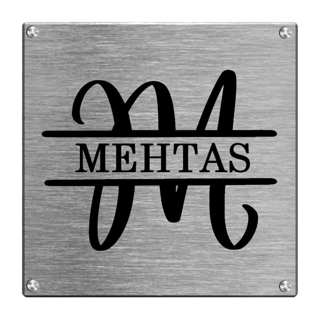 Custom Monogram Stainless Steel Name Board for Home Office Flats