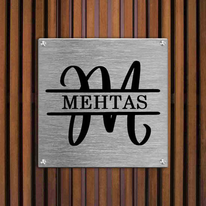 Custom Monogram Stainless Steel Name Board for Home Office Flats