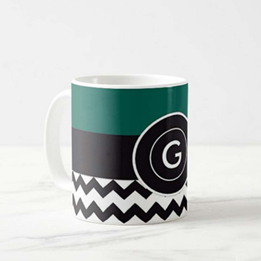 Cutom White Ceramic Mugs - Green Black Strip Nutcase