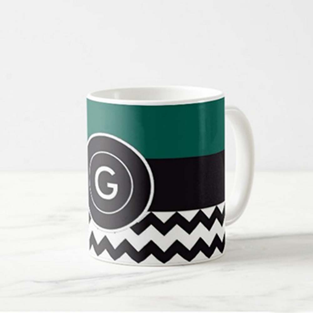 Cutom White Ceramic Mugs - Green Black Strip Nutcase