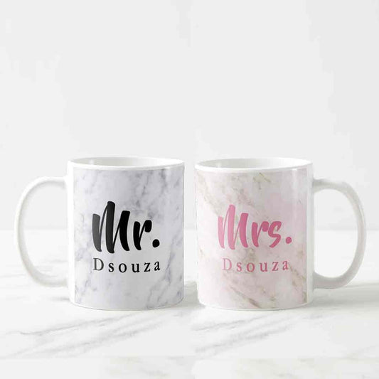 Personalised Beautiful Coffee Mugs - Mr & Mrs White Marble Nutcase