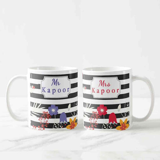 Custom Made Unique Mugs  - Mr & Mrs Floral Strips Nutcase
