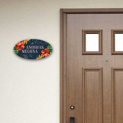 Custom Door Name Plate for House Cafes Bungalow - Flower Petals and Leaf