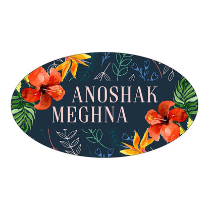 Custom Door Name Plate for House Cafes Bungalow - Flower Petals and Leaf