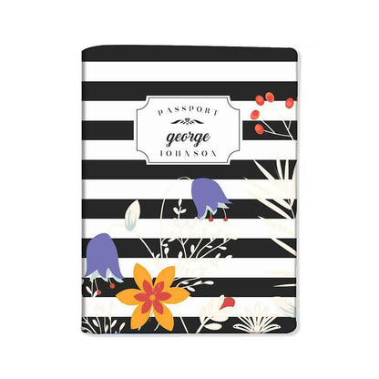 Floral Customized Passport Holder - Black Floral Strips Nutcase