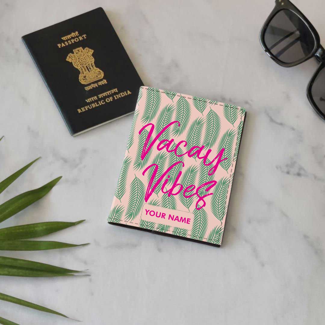 Classy Customized Passport Holder - Vacay Vibes With Leaves