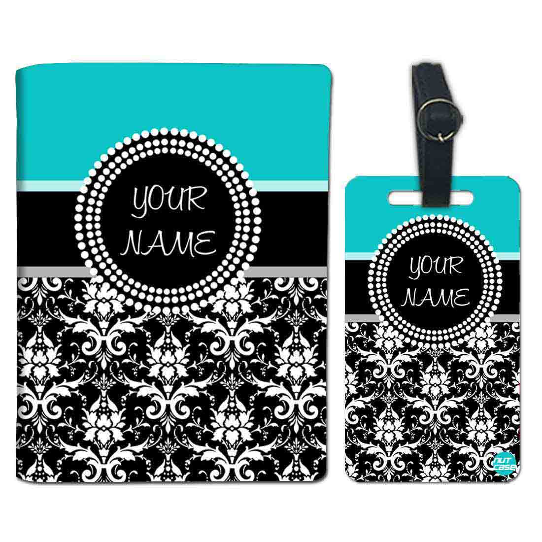 Personalized Passport Cover Travel Luggage Tag - Damask Blue Nutcase