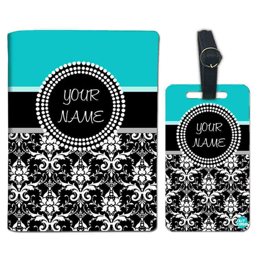 Personalized Passport Cover Travel Luggage Tag - Damask Blue Nutcase