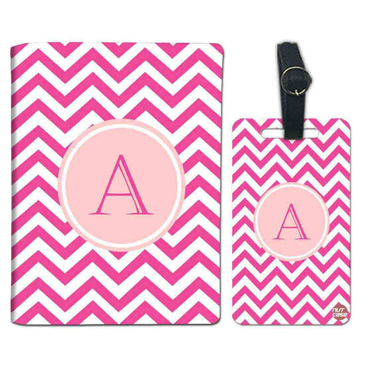 Personalised Passport Cover and Baggage Tag Combo - Pink Wave Lines Nutcase