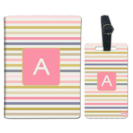 Personalised Passport Cover and Baggage Tag Combo - Pink Strips Nutcase