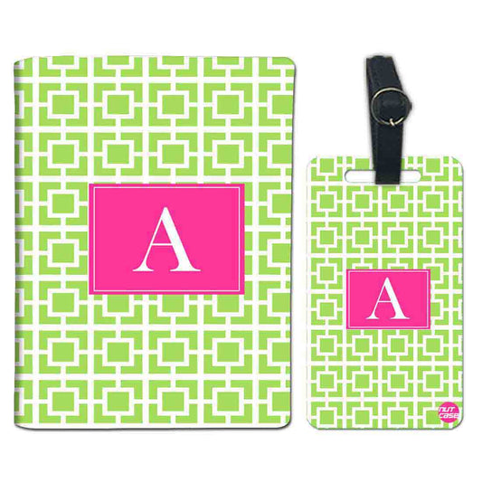 Customized Passport Cover and Luggage Tag Set - Green Box Pattern Nutcase