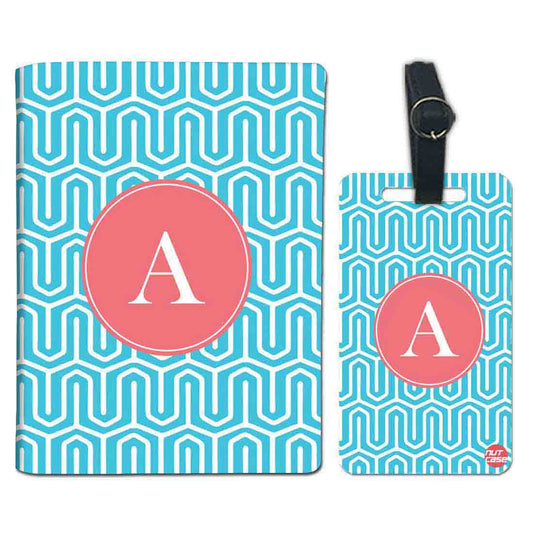 Personalised Passport Cover and Baggage Tag Combo - Blue Pattern Lines Nutcase