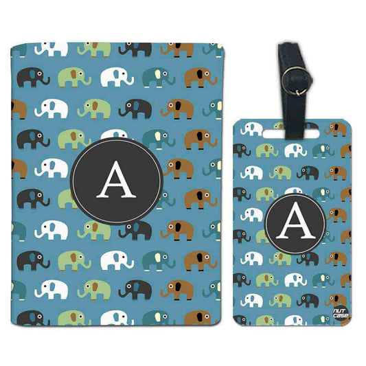 Personalised Passport Cover and Baggage Tag Combo - Blue Elephants Nutcase