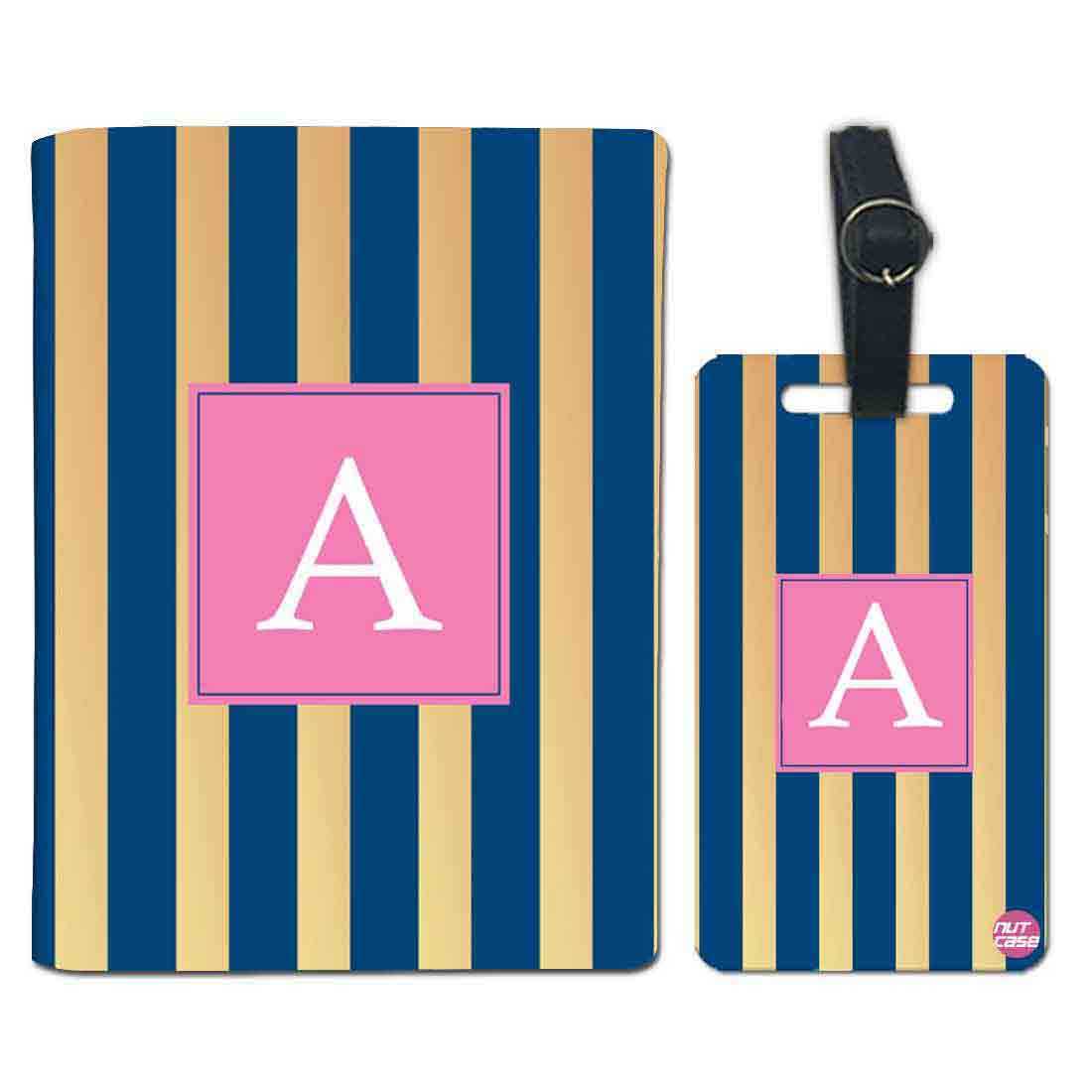 Personalized Passport Cover Travel Luggage Tag - Blue and White Lines Nutcase