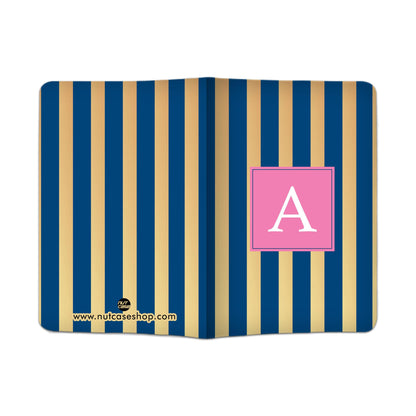 Personalized Passport Cover Travel Luggage Tag - Blue and White Lines Nutcase