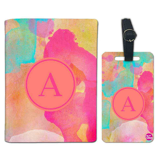 Personalised Passport Cover Suitcase Tag Set - Pink and Yellow Watercolor Nutcase