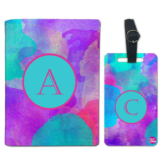 Personalized Passport Cover Travel Luggage Tag - Pink and Blue Watercolor Nutcase