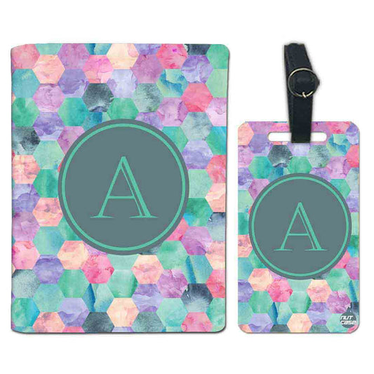 Personalized Passport Cover Luggage Tag Set - Marble Hexa Pattern Nutcase