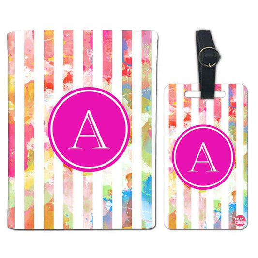 Customized Passport Cover and Luggage Tag Set - Colorful Pink Lines Nutcase