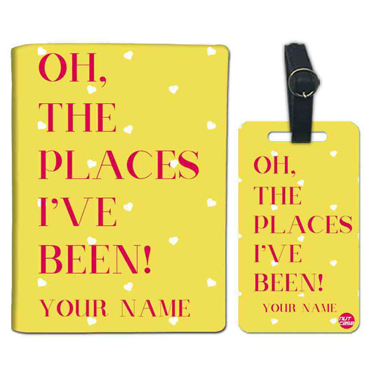 Personalised Passport Cover and Baggage Tag Combo - Oh The Places Yellow Nutcase