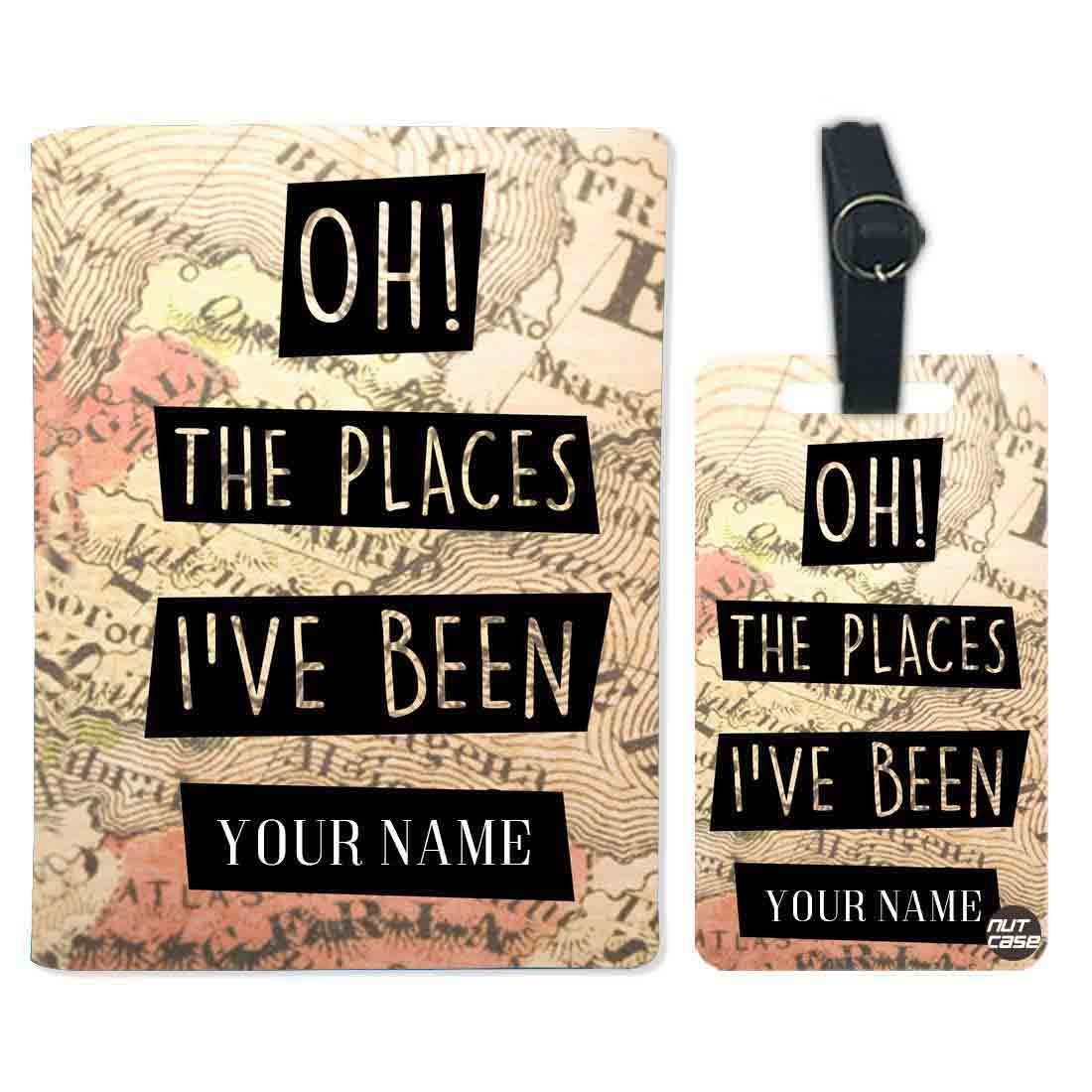 Personalized Passport Cover Suitcase Tag Set - Vintage Map Places Nutcase