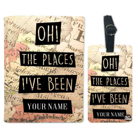 Personalized Passport Cover Suitcase Tag Set - Vintage Map Places Nutcase