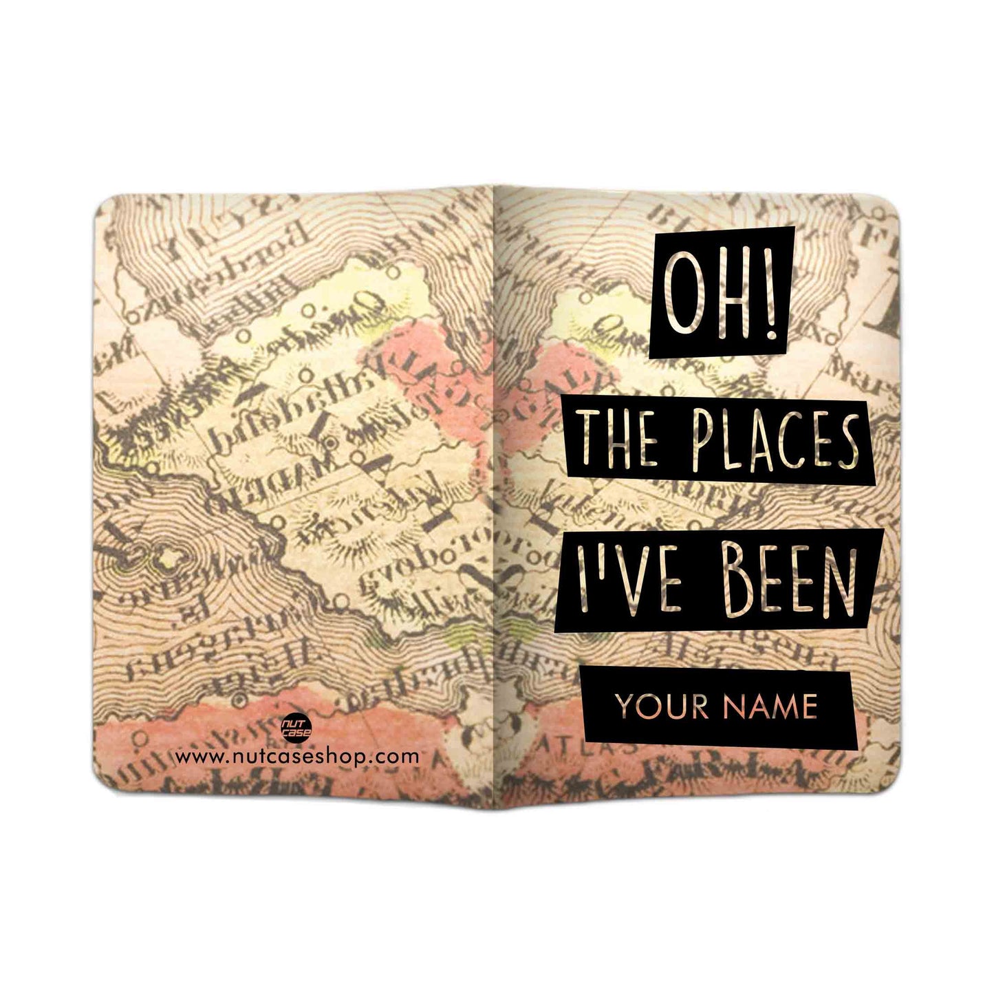 Personalized Passport Cover Suitcase Tag Set - Vintage Map Places Nutcase