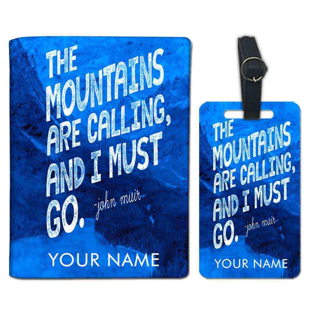 Personalised Passport Cover Luggage Tag Set - The Mountains are Calling Nutcase