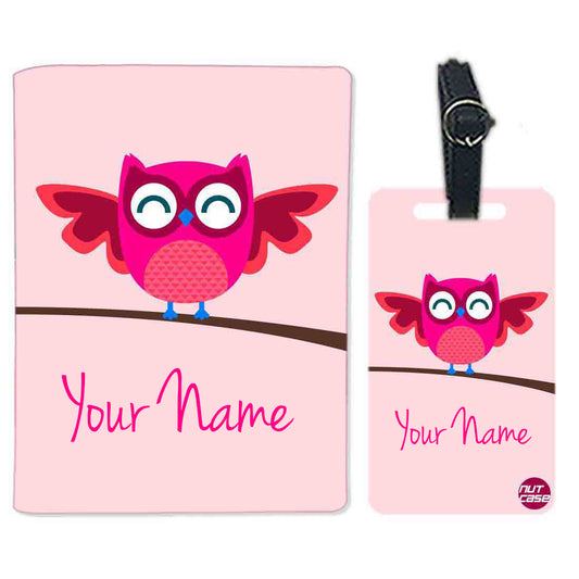 Customized Passport Cover Luggage Tag Set - Pink Owl Nutcase