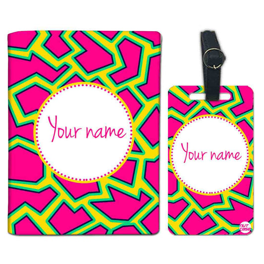 Customized Passport Cover Travel Luggage Tag - Pink and Yellow Line Pattern Nutcase