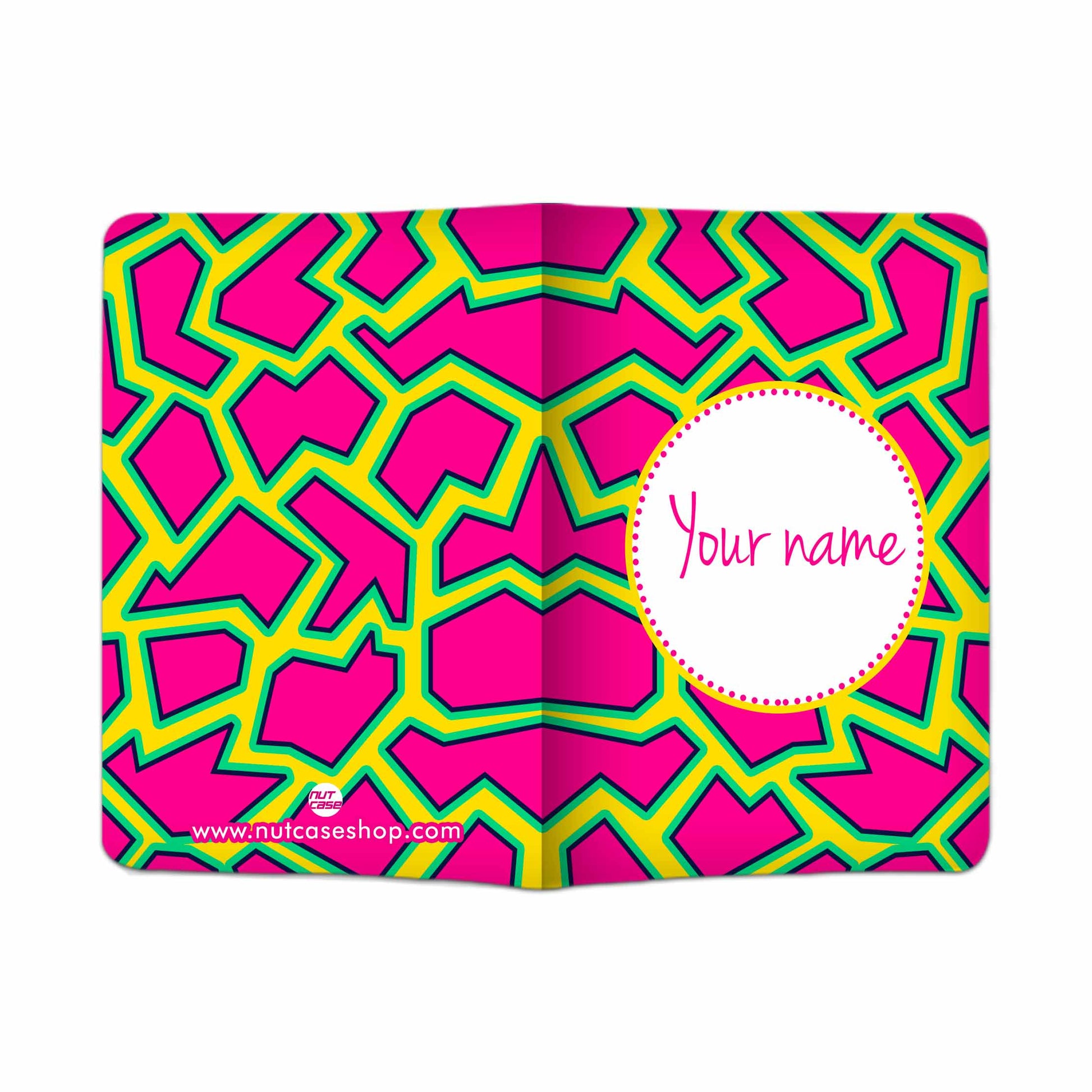 Customized Passport Cover Travel Luggage Tag - Pink and Yellow Line Pattern Nutcase