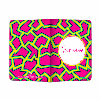 Customized Passport Cover Travel Luggage Tag - Pink and Yellow Line Pattern Nutcase