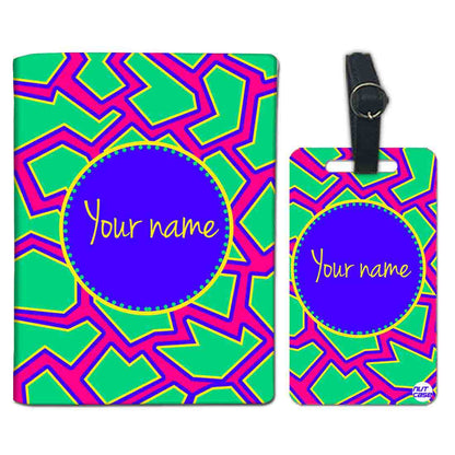 Personalised Passport Cover Travel Luggage Tag - Pink and Blue Line Pattern Nutcase