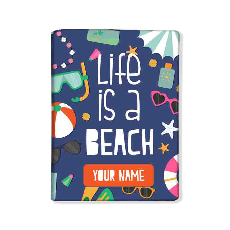 Customized Passport Cover Luggage Tag Set - Life is A Beach Blue Nutcase