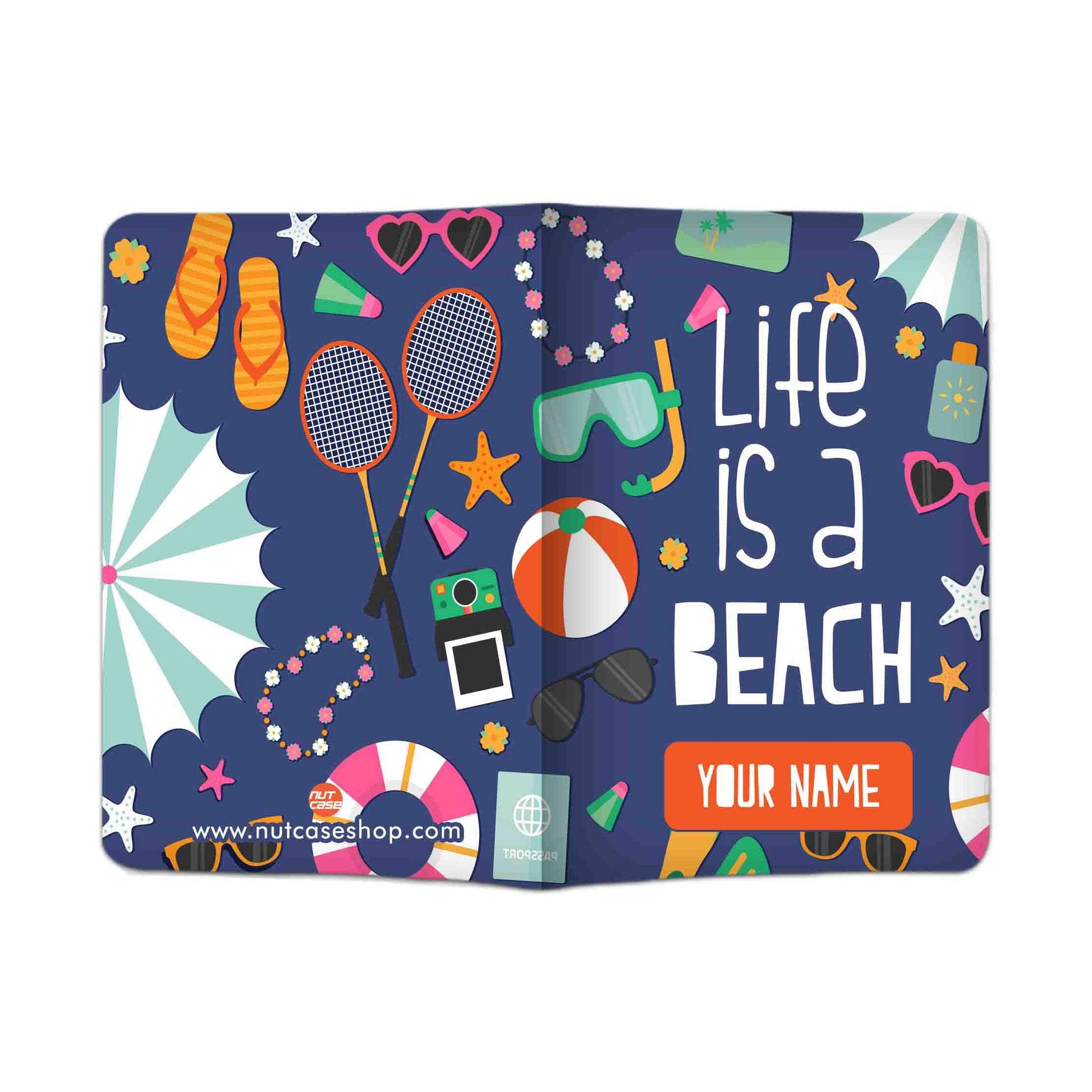 Customized Passport Cover Luggage Tag Set - Life is A Beach Blue Nutcase