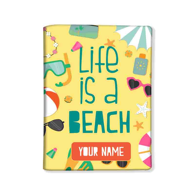 Personalised Passport Cover Luggage Tag Set - Life is A Beach Yellow Nutcase