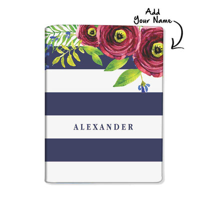 Customized Passport Cover and Luggage Tag Set - Flower with Blue Strips Nutcase