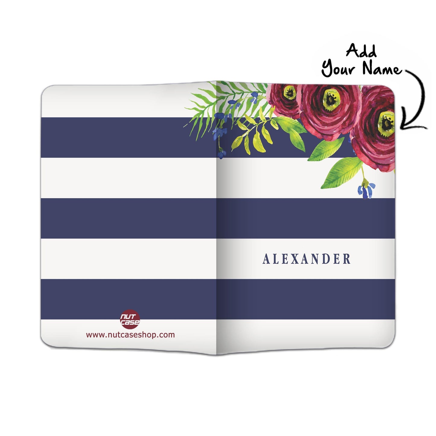 Customized Passport Cover and Luggage Tag Set - Flower with Blue Strips Nutcase