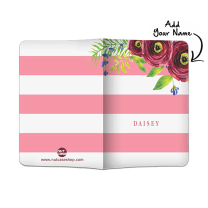 Personalised Passport Cover Suitcase Tag Set - Flower with Pink Strips Nutcase