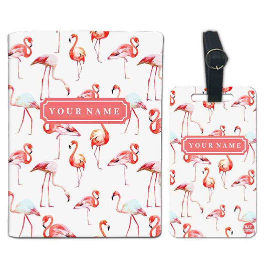 Personalised Passport Cover and Baggage Tag Combo - Flamingo Everywhere Pink Nutcase
