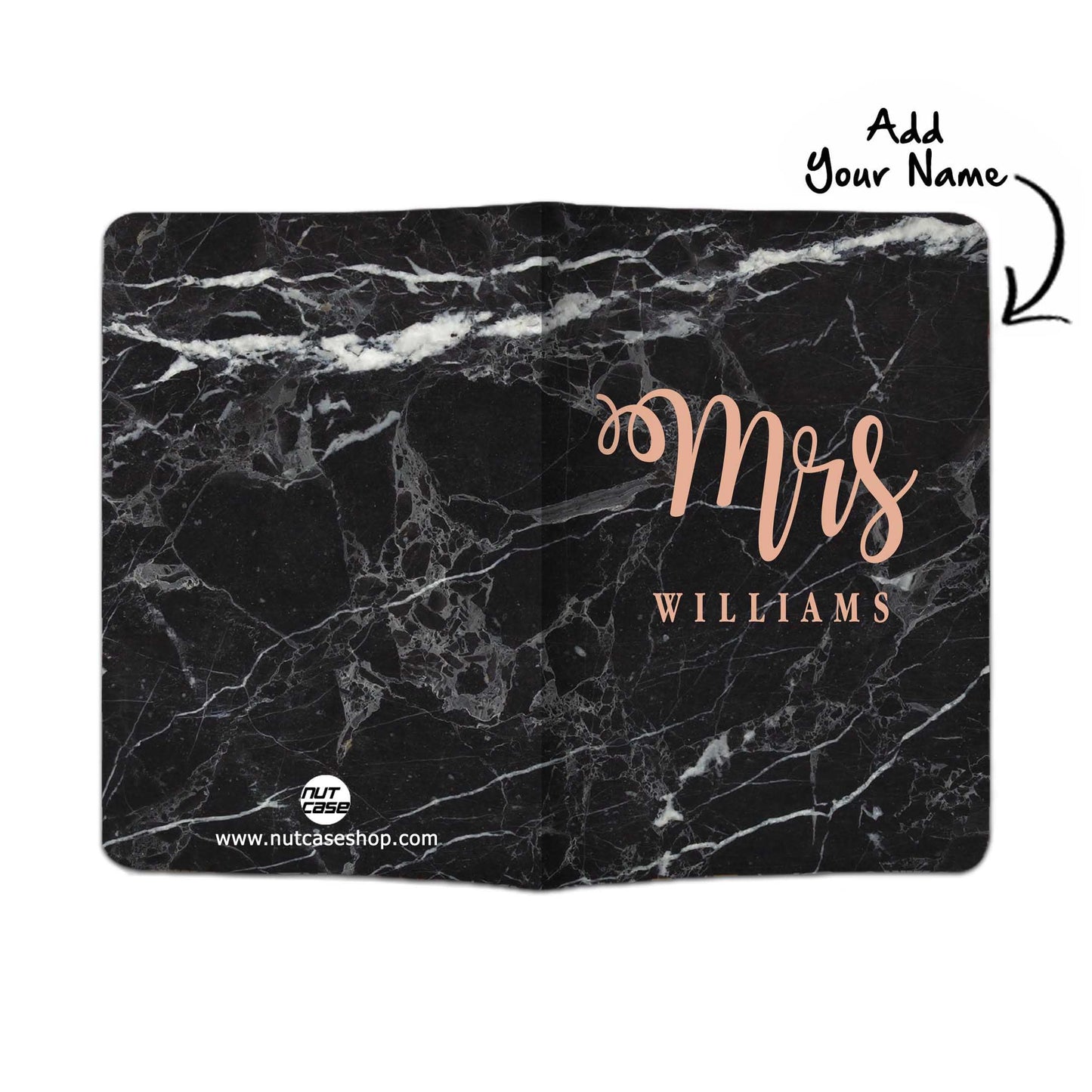 Personalised Passport Cover Luggage Tag Set - Mrs Black Marble Nutcase