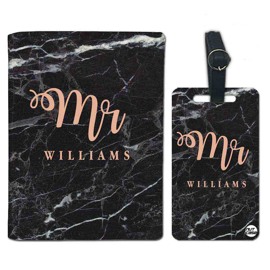 Personalized Passport Cover Luggage Tag Set - Mr Black Marble Nutcase