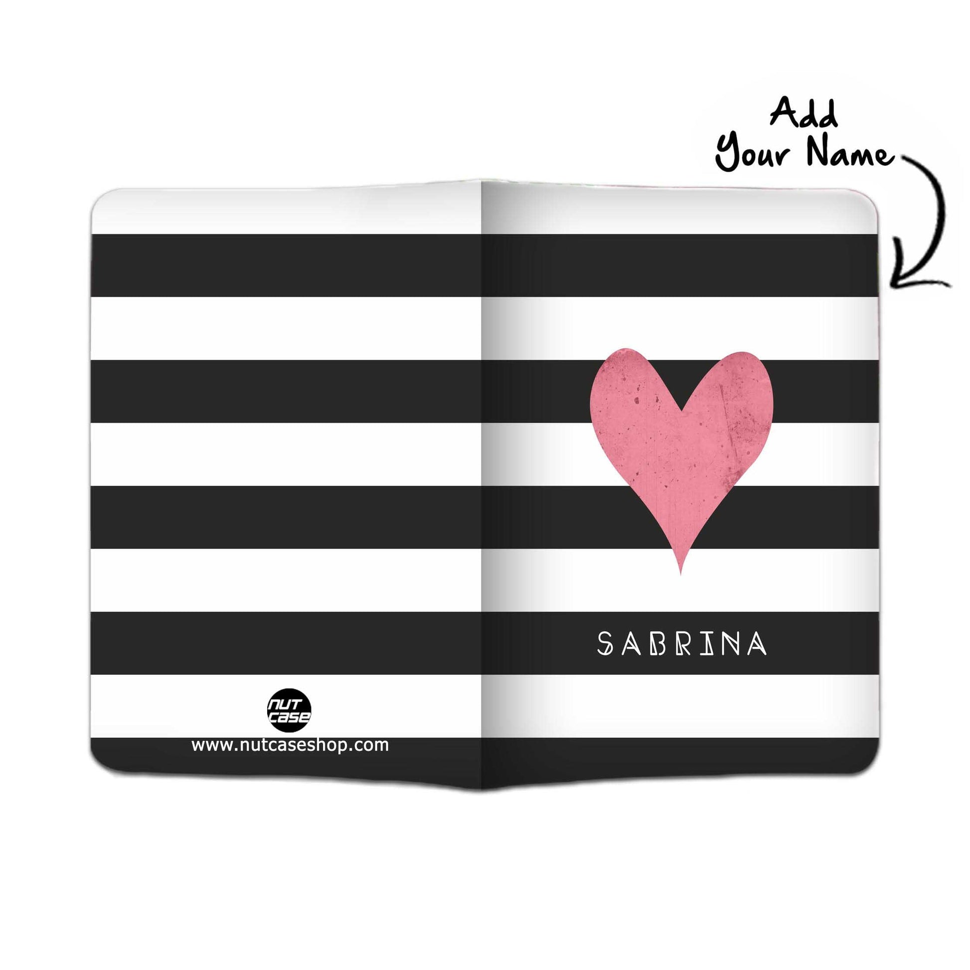 Customized Passport Cover and Baggage Tag Set - Pink Heart with Black Strips Nutcase