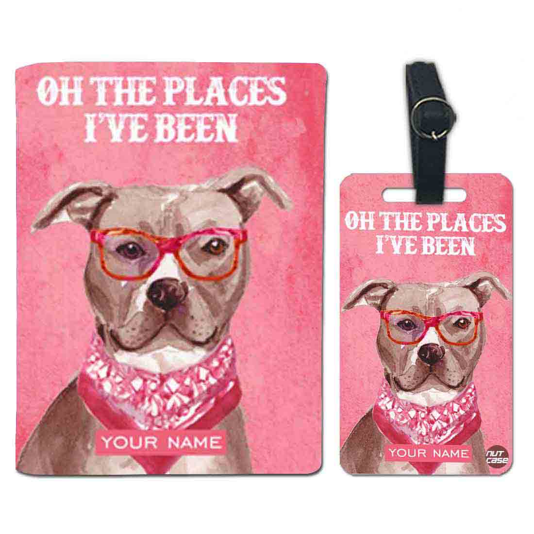 Personalized Passport Cover Suitcase Tag Set - Pink Lab Dog Nutcase