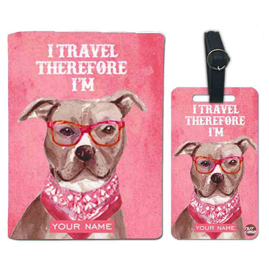 Personalized Passport Cover Baggage Tag Set - Pink Hipster Lab Dog Nutcase