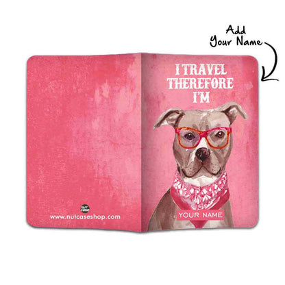 Personalized Passport Cover Baggage Tag Set - Pink Hipster Lab Dog Nutcase